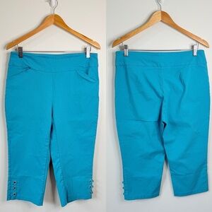 Bella Rose Turquoise Stretch High-Rise Capris with Pockets (Petite XL)